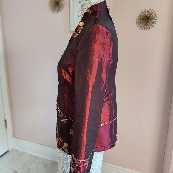 NWT DA Mu Tang Zhuang Floral jacket blazer Maroon embroidered XL - Picture 3 of 9